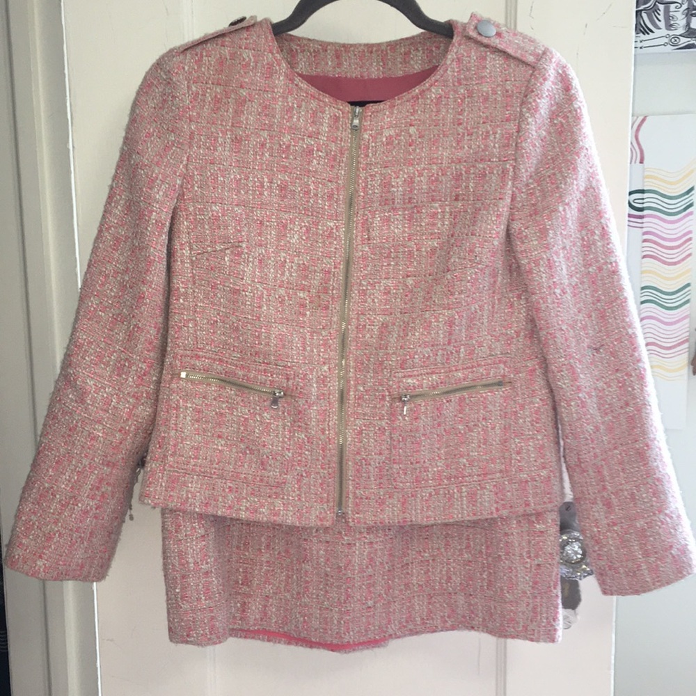Pink Talbots Tweed Blend Skirt Suit Size 2P/4P